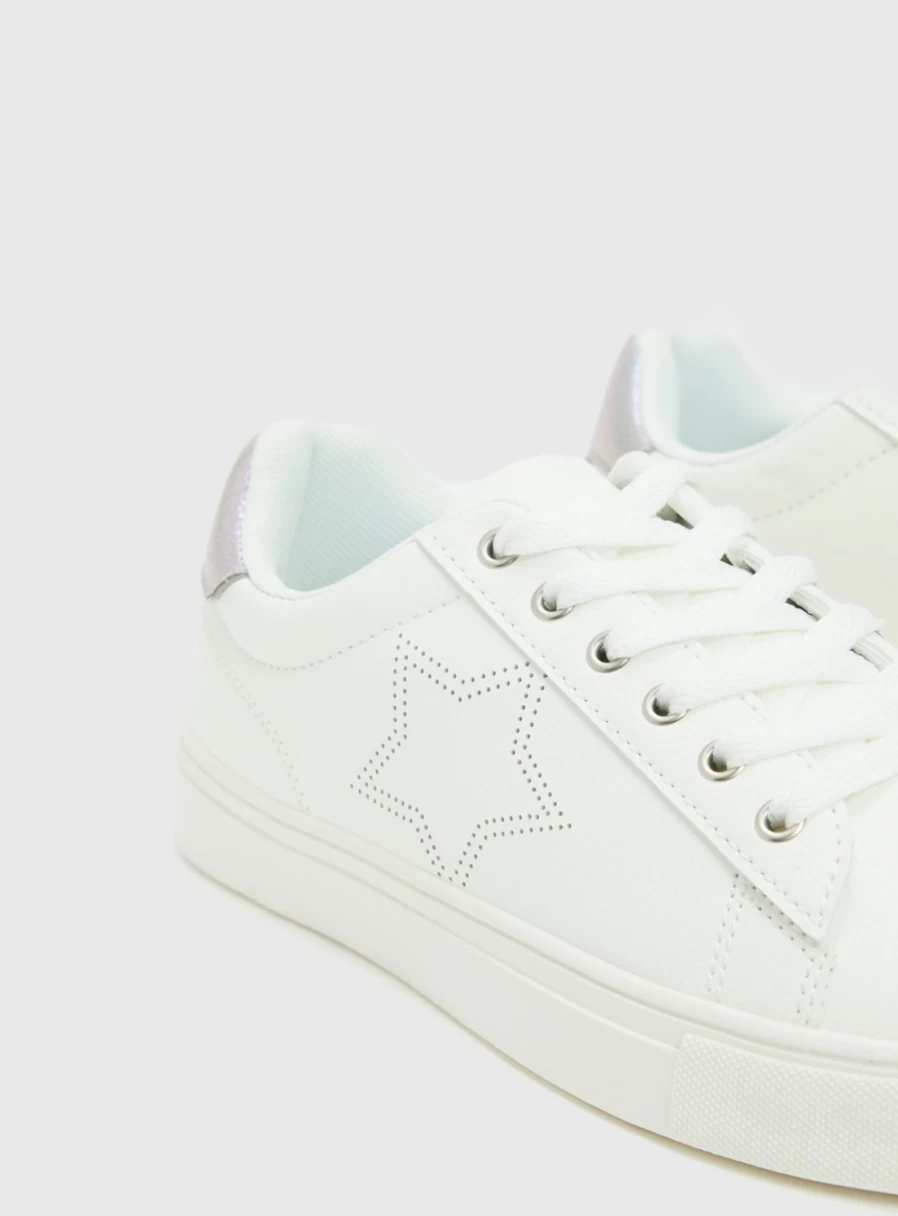 Tu Women's White Faux Leather Lace-Up Sneakers - Stylish Comfort Trainers
