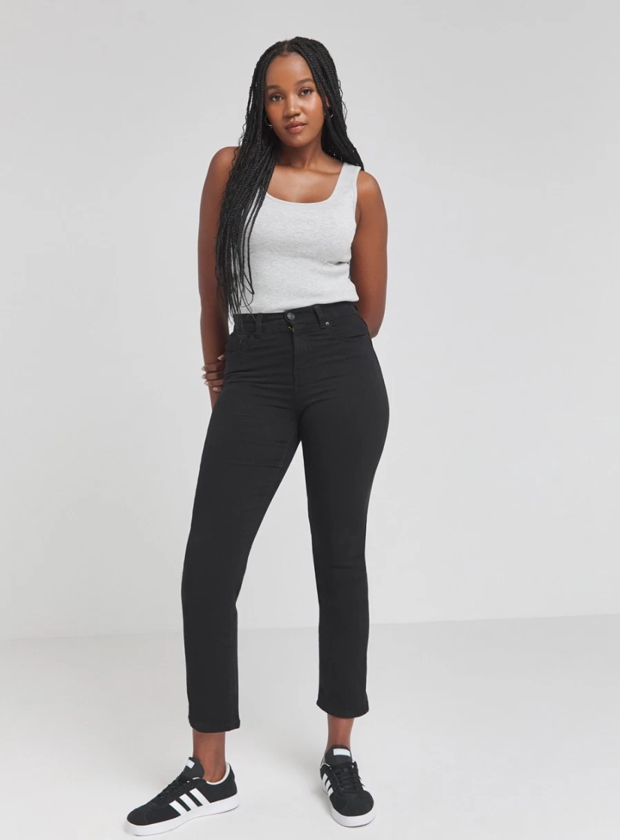 Simply Be Women's 24/7 Black Straight Leg Jeans - Size 32