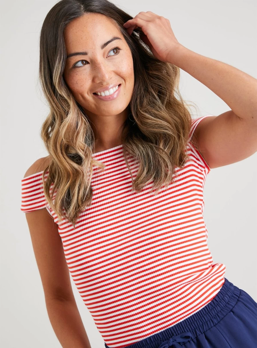 Tu Women's Red Stripe Bardot Top - Stylish 16" Off-Shoulder Blouse