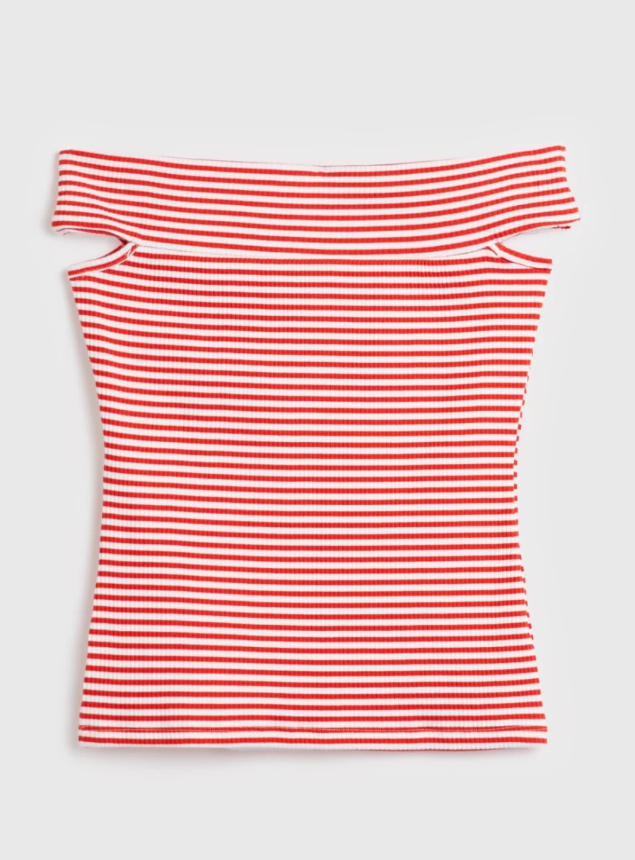 Tu Women's Red Stripe Bardot Top - Stylish 16" Off-Shoulder Blouse
