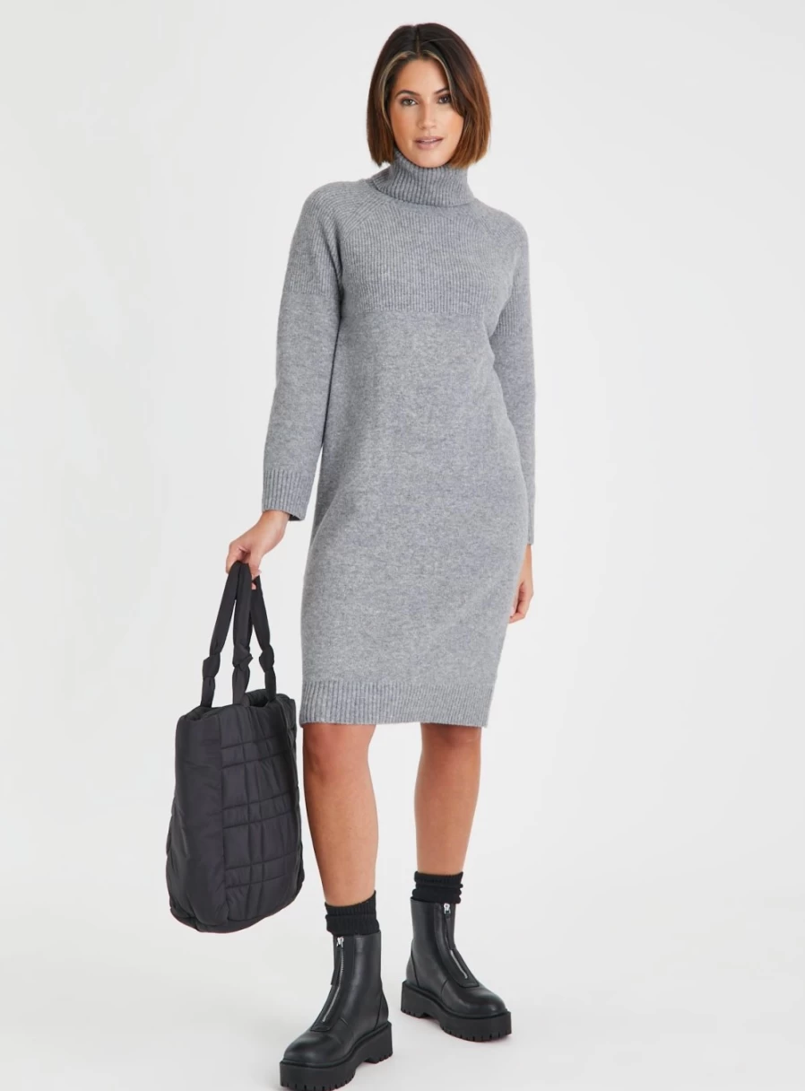Tu Women's Grey Roll Neck Knitted Jumper Dress - Cozy Winter Pullover Style 22