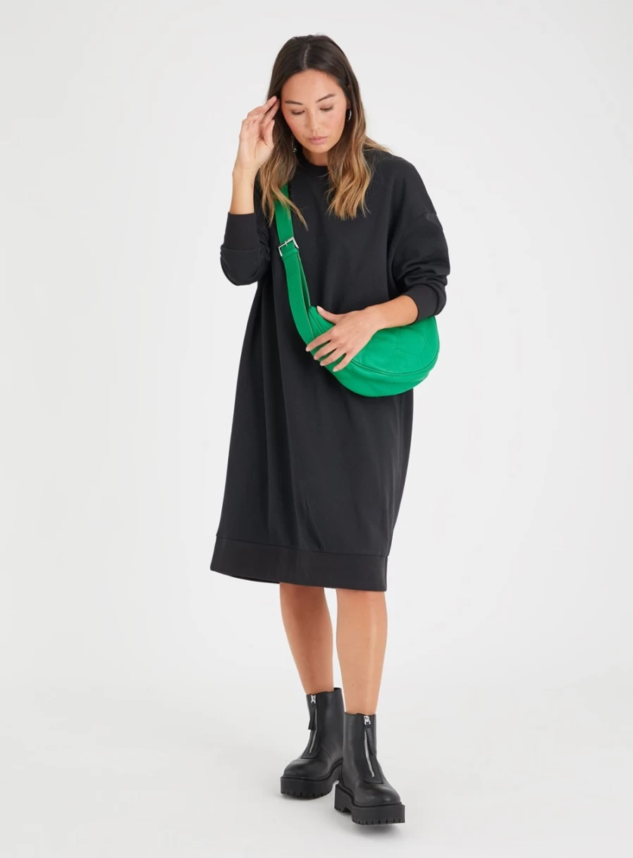 Tu Women's Black Oversized Sweat Dress - Comfortable Long Sleeve Casual Dress