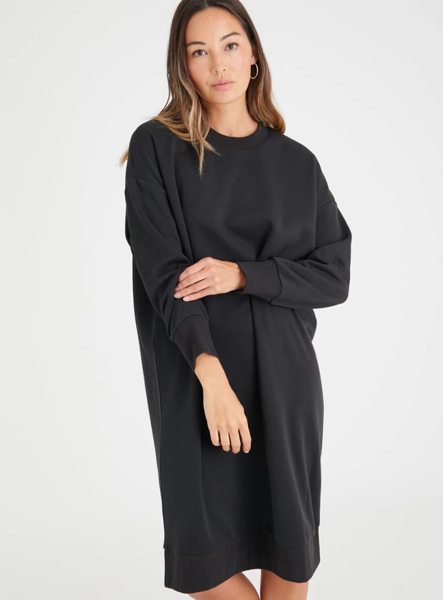 Tu Women's Black Oversized Sweat Dress - Comfortable Long Sleeve Casual Dress