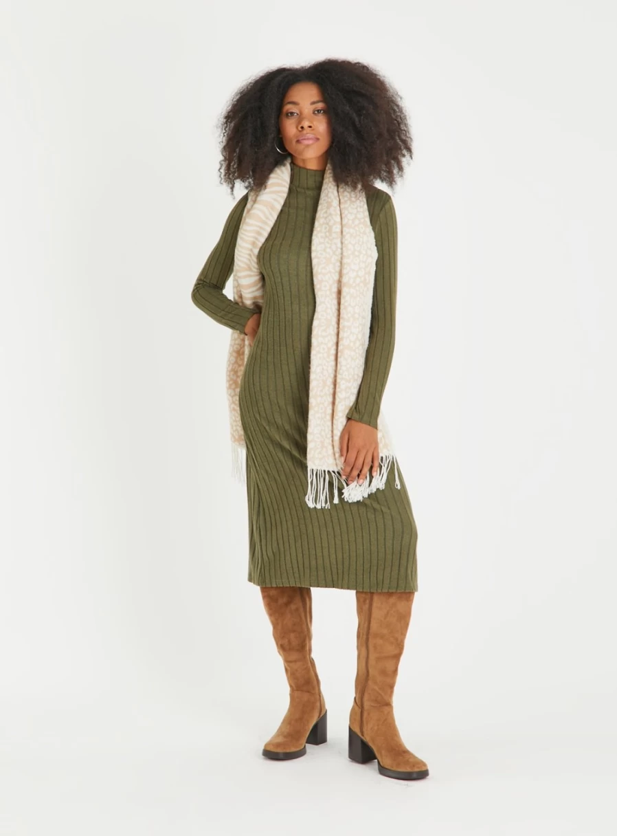 Tu Women's Khaki Soft Touch Ribbed Knit Jumper Dress - Size 12