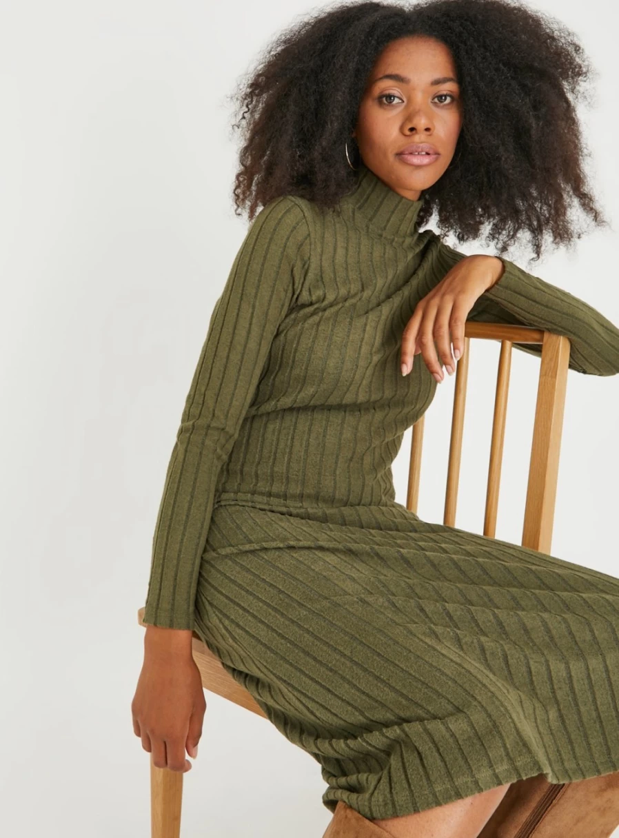Tu Women's Khaki Soft Touch Ribbed Knit Jumper Dress - Size 12