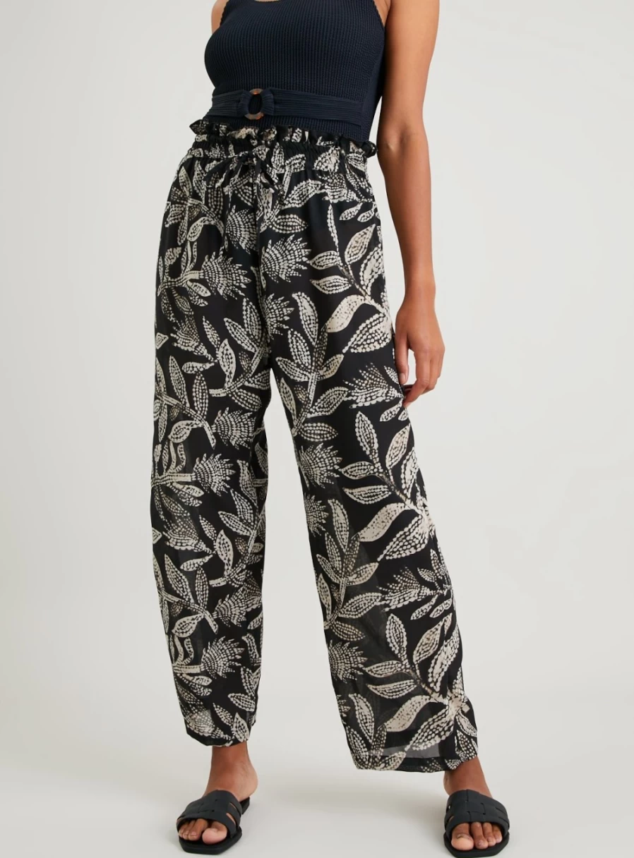 "TU Women's Black Palm Print Sheer Cover-Up Trousers - Size 8"