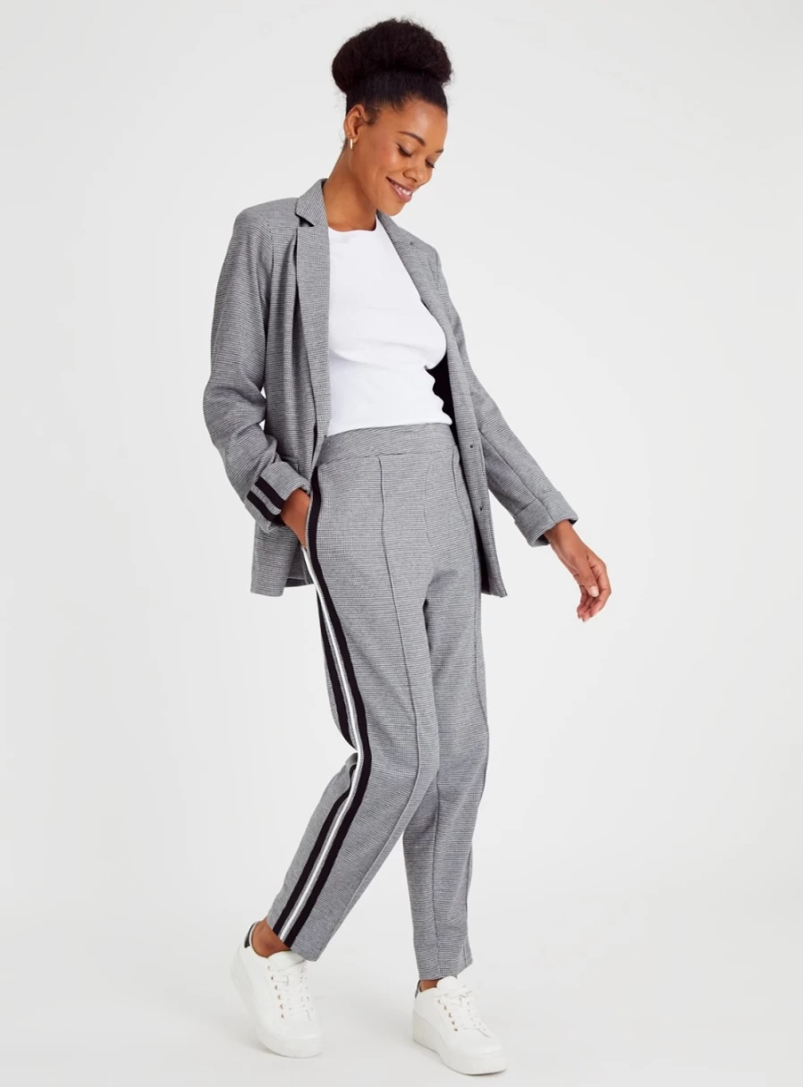 Tu Women's Black & White Dogtooth Print High-Waisted Ponte Pull-On Trousers Size 10L Stretch Comfort Pants