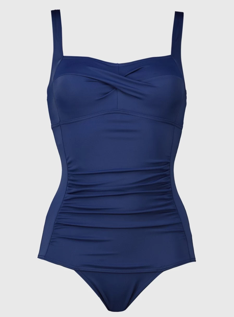 Tu Women's Navy Tummy Control Low Leg Swimsuit - Size 6 | Slimming One-Piece Bathing Suit