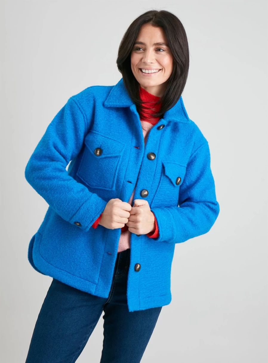 "Tu Women's Blue Boucle Shacket - Cozy Knit Jacket for Women"