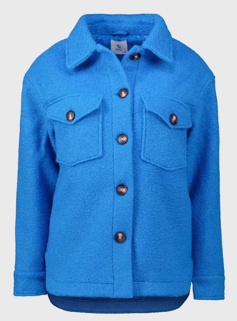 "Tu Women's Blue Boucle Shacket - Cozy Knit Jacket for Women"