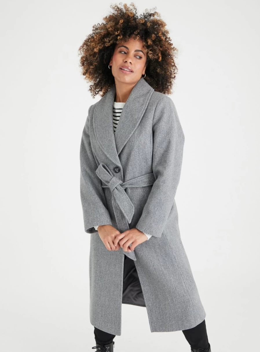 "Tu Petite Women's Petite Grey Shawl Collar Coat Size 6"