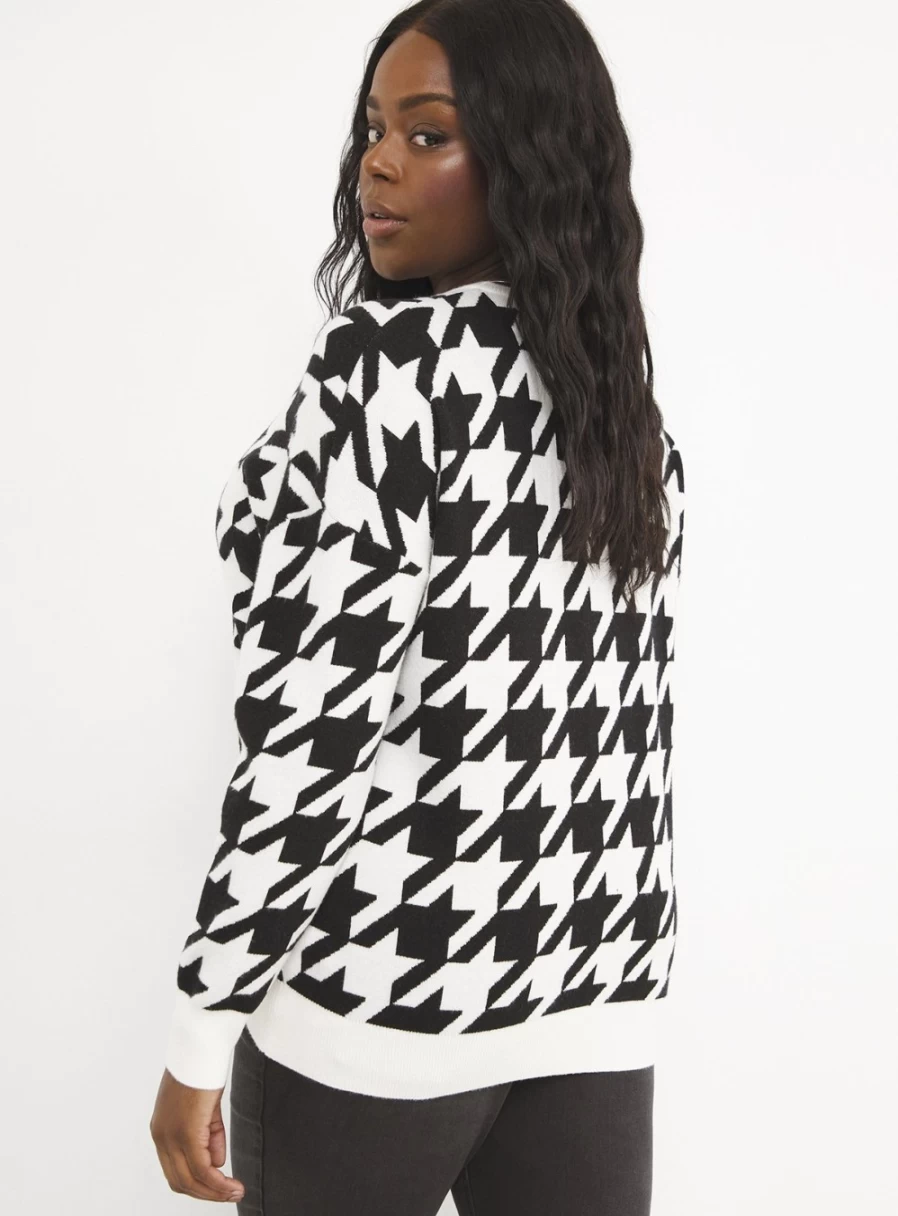 Simply Be Women's Mono Houndstooth Crew Neck Jumper - Size 12-14