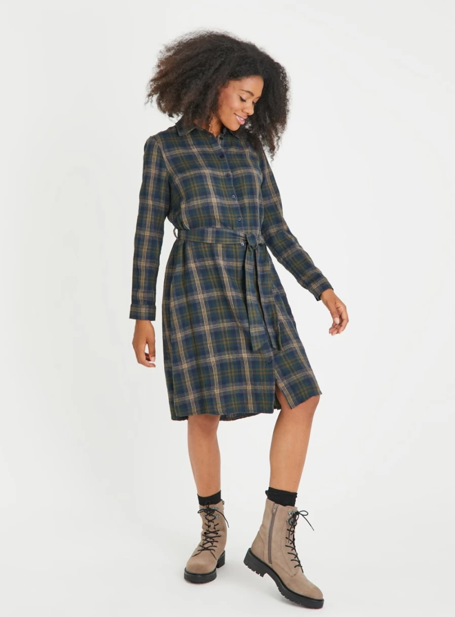 Tu Women's Brown Checkered Shirt Dress - Size 16 Casual Long Sleeve Button Down Tunic