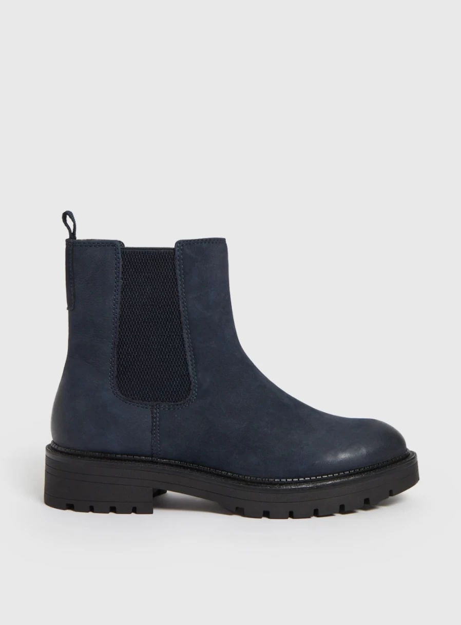 Women's Navy Blue Leather Chelsea Boots by Tu - Comfortable & Stylish Ankle Boots for Women