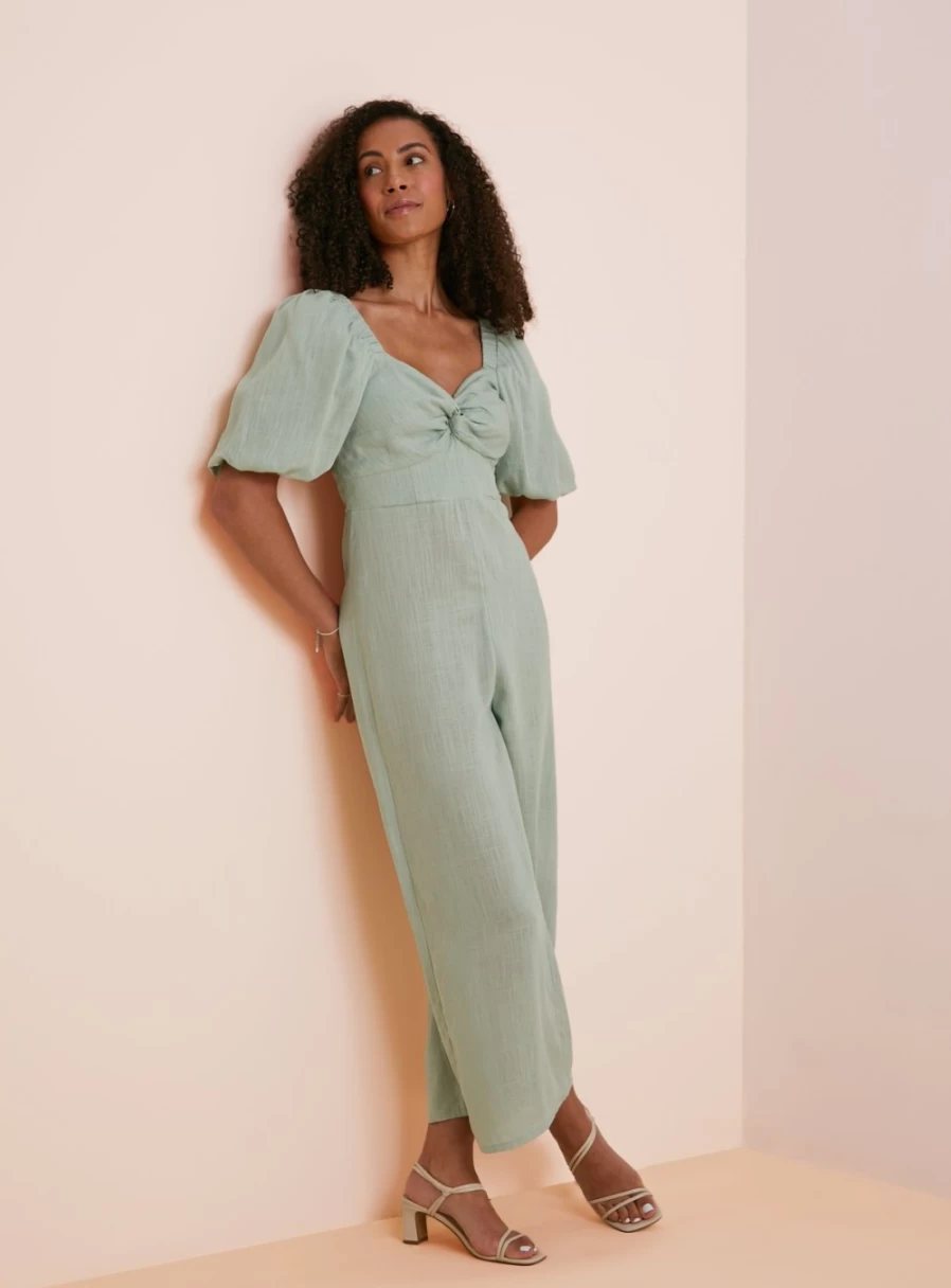 Everbelle Women's Sage Green Cross Hatch Jumpsuit - Size 6 | Stylish One-Piece Romper