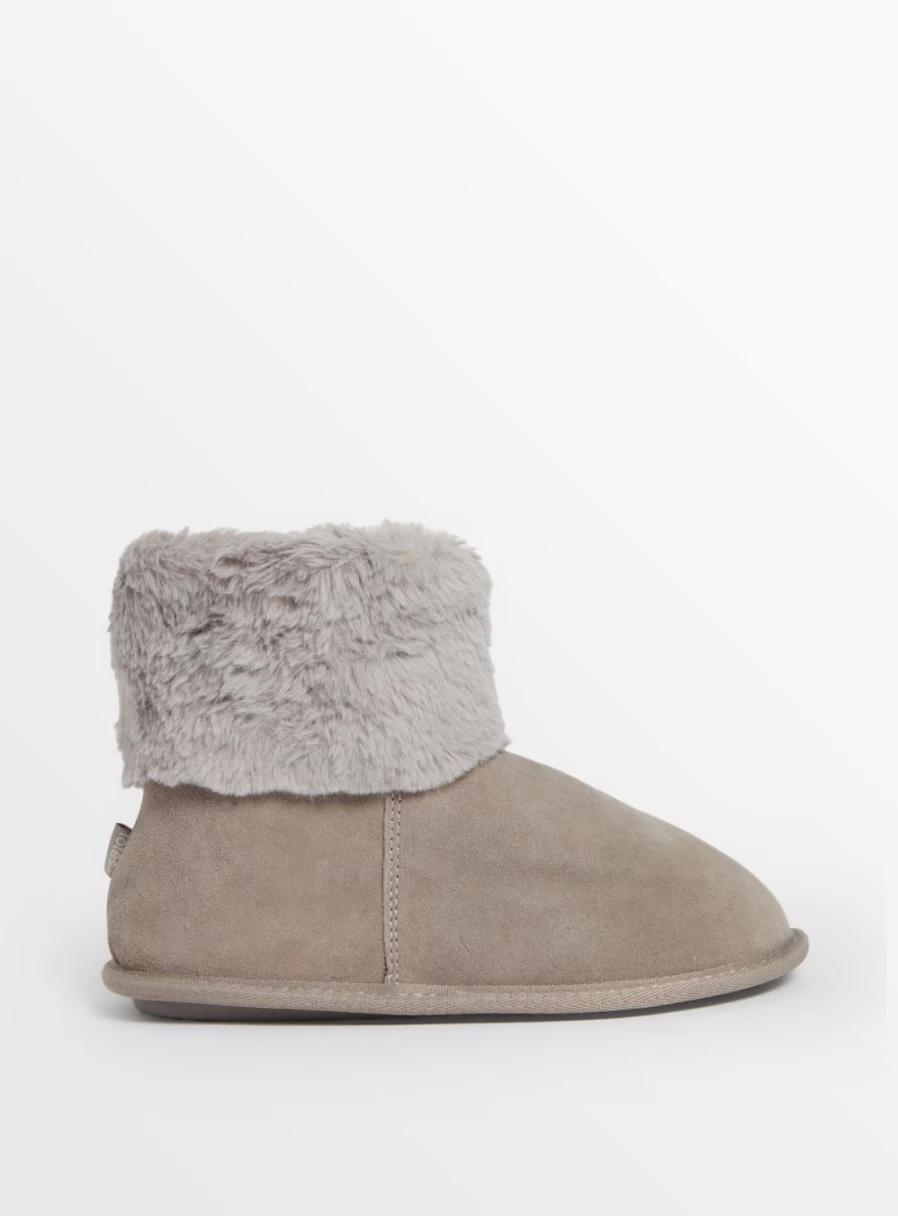 Women's Grey Faux Fur Short Boot Slippers by Totes - Cozy Winter Indoor/Outdoor Shoes Size 6