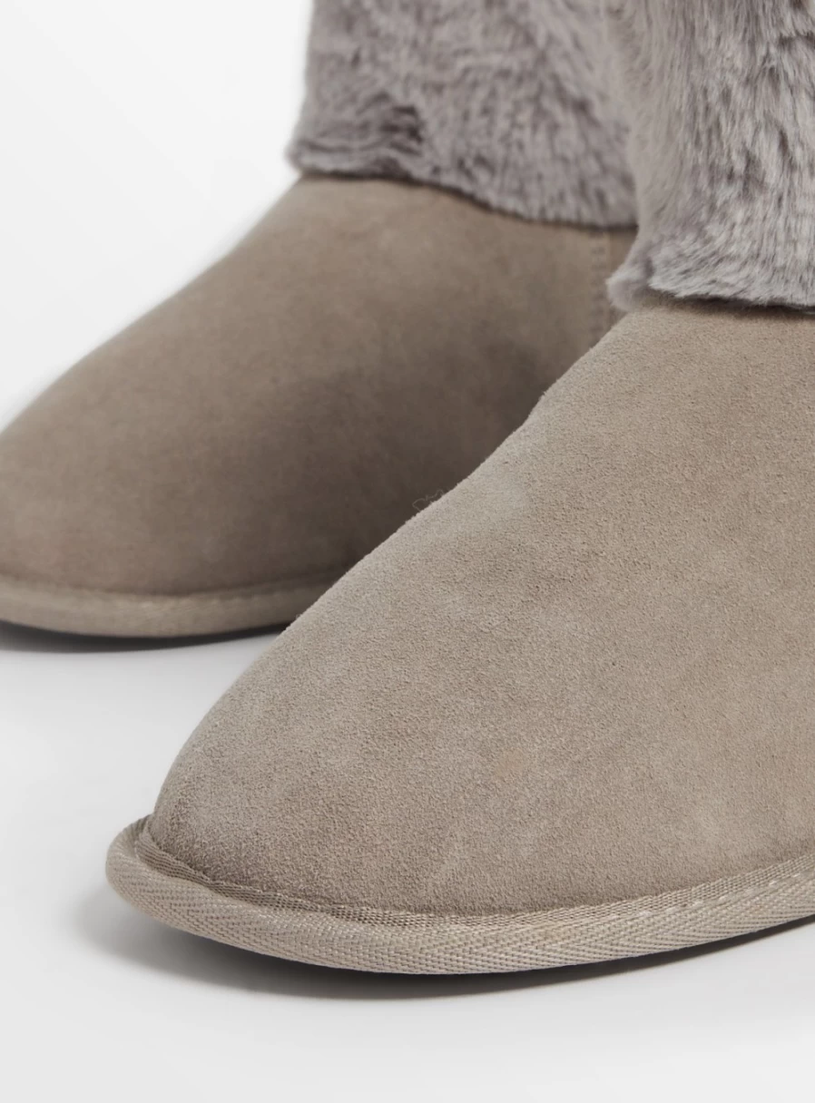 Women's Grey Faux Fur Short Boot Slippers by Totes - Cozy Winter Indoor/Outdoor Shoes Size 6