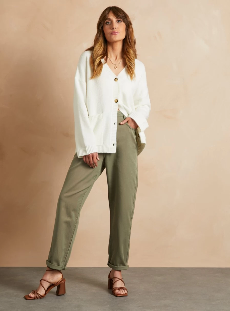 Everbelle Women's Cream Ribbed Knit Cardigan Long Sleeve Open Front Sweater