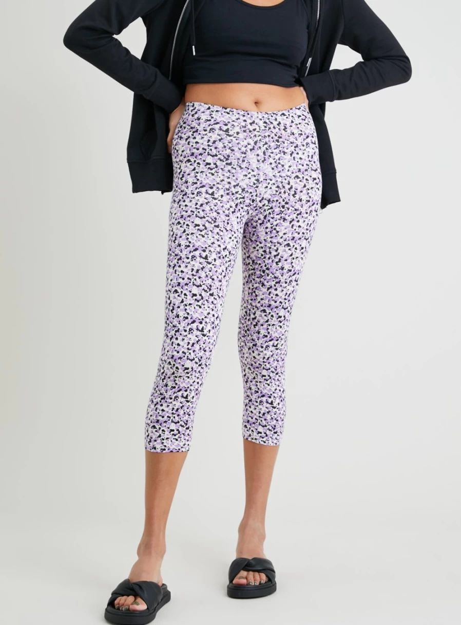 Tu Women's Black & Lilac Leopard Print High-Waisted Crop Leggings - Size 12-14, Fashion Yoga Workout Pants