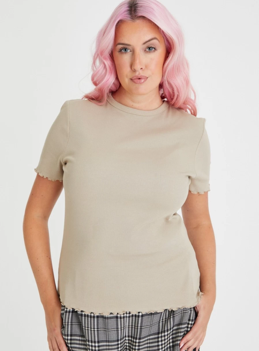 Tu Women's Stone Washed Lettuce Trim T-Shirt - Casual Vintage Fit Top
