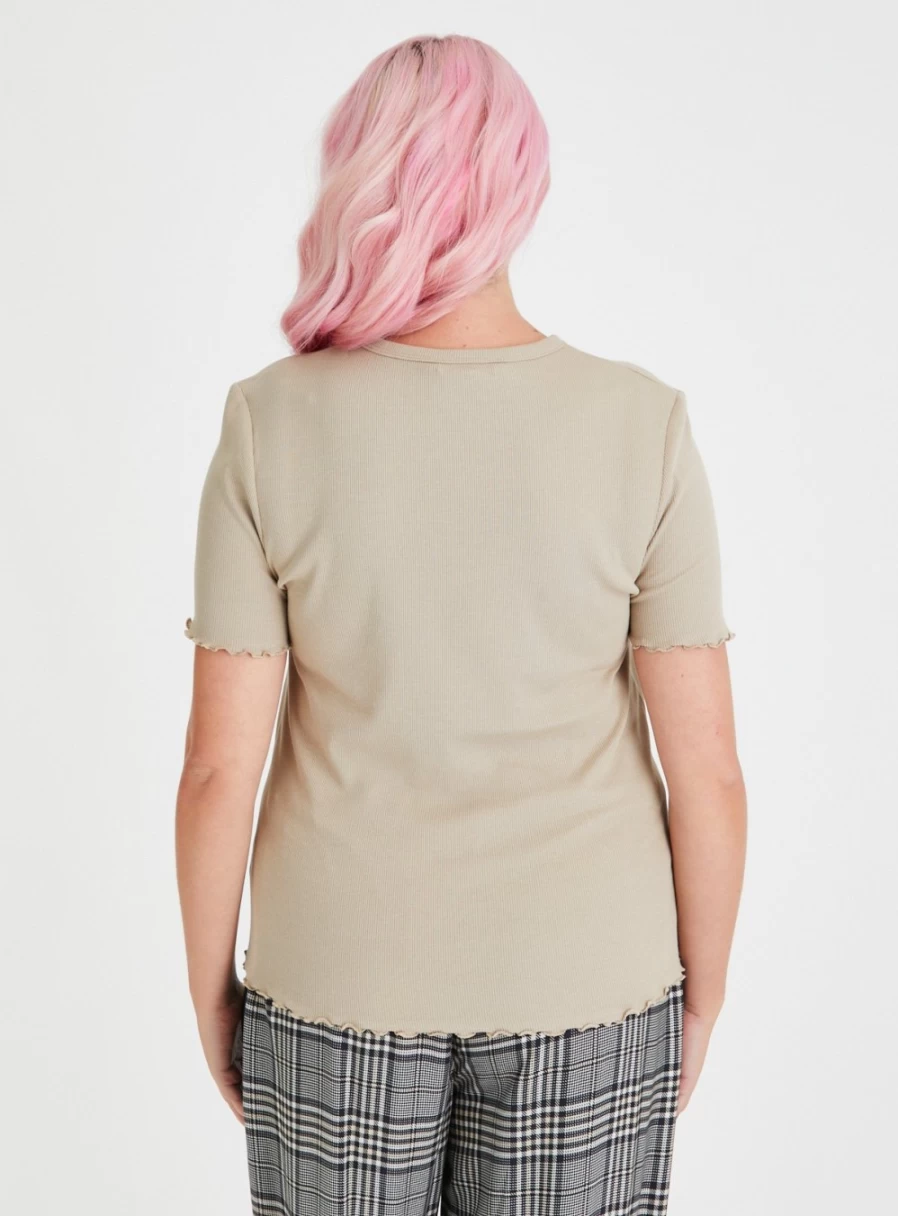 Tu Women's Stone Washed Lettuce Trim T-Shirt - Casual Vintage Fit Top