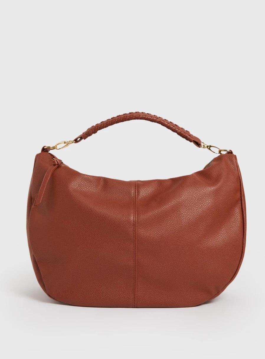 "TU Women's Tan Plait Detail Slouch Bag - One Size Handbag for Women"
