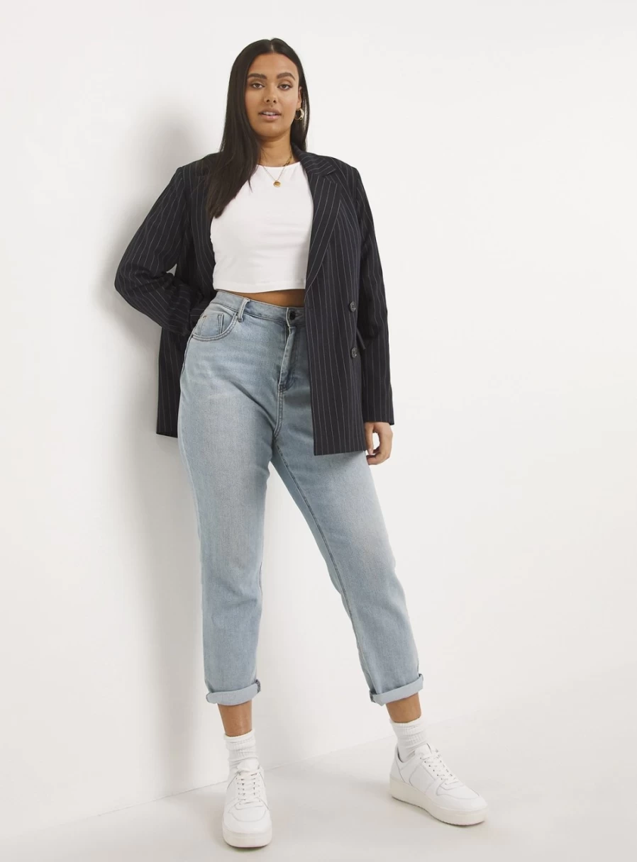 Simply Be Women's Navy Pinstripe Double Breasted Blazer - Size 28