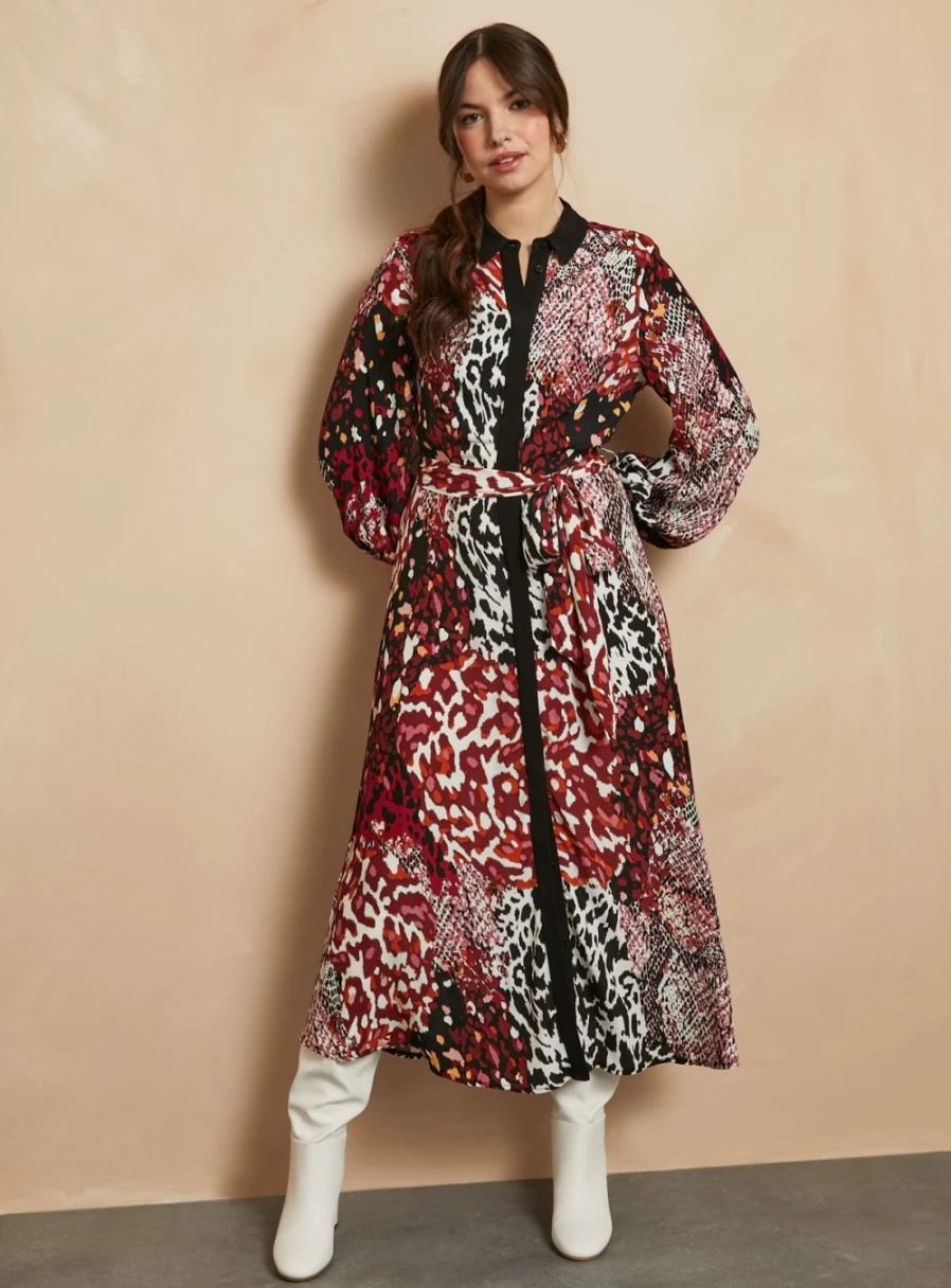 Everbelle Women's Animal Print Long Sleeve Shirt Dress - Stylish Casual 12