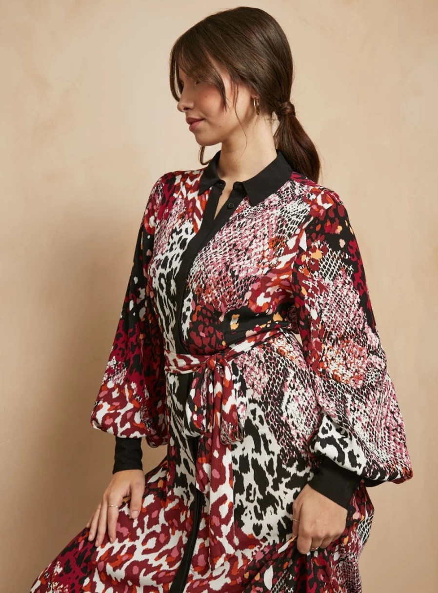 Everbelle Women's Animal Print Long Sleeve Shirt Dress - Stylish Casual 12