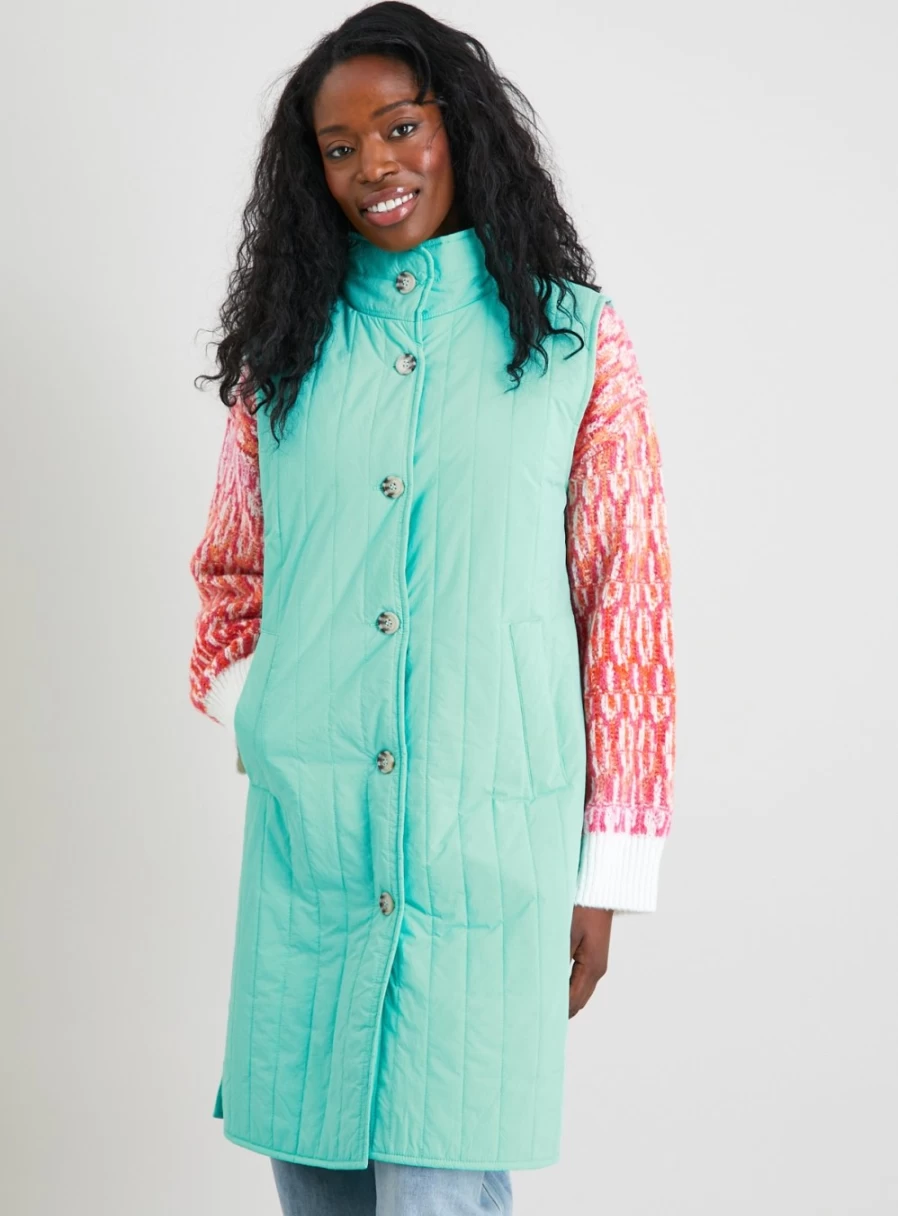 Tu Women's Green Quilted Longline Gilet - Lightweight Winter Vest, Stylish Padded Jacket, Size 14
