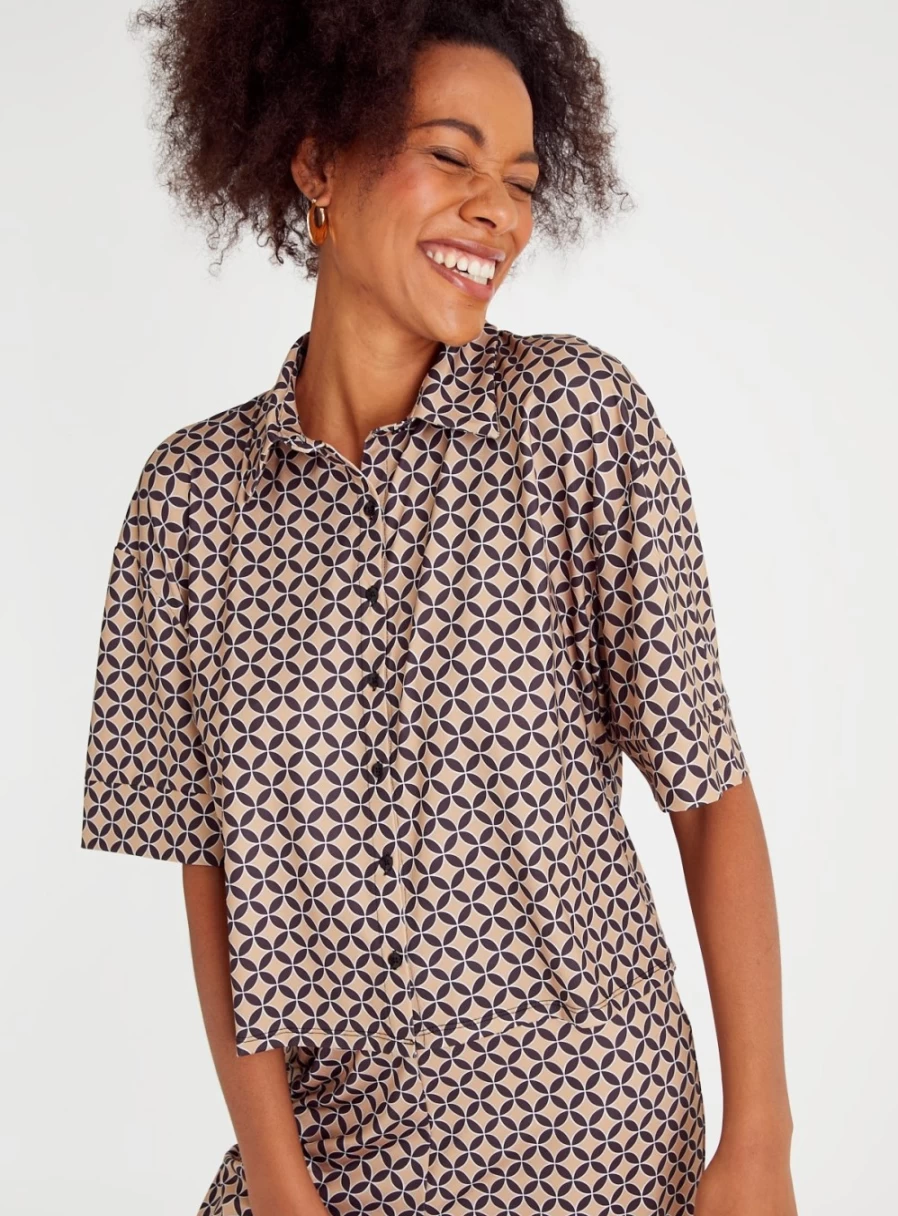Tu Women's Geo Print Boxy Fit Coordinated Shirt - Style 14