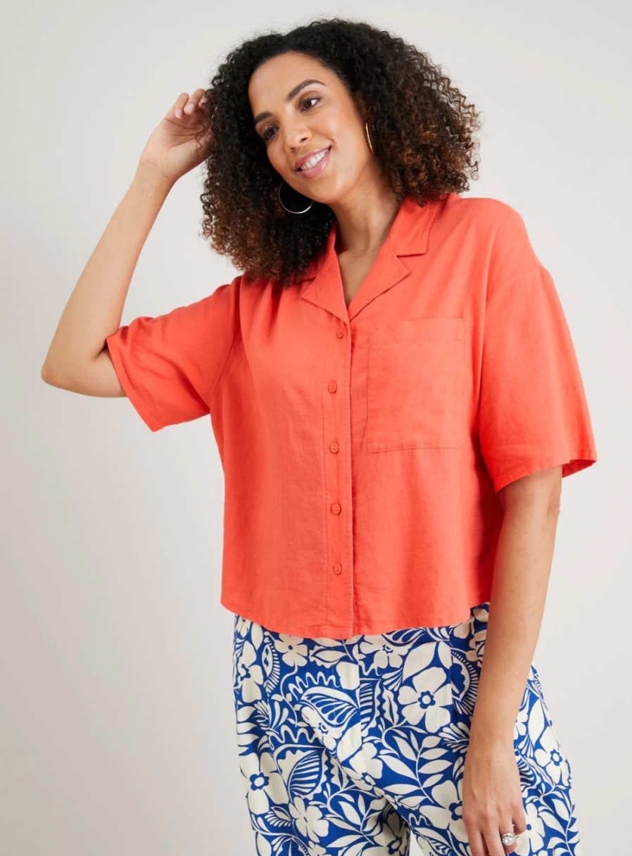 Tu Women's Coral Open Collar Casual Shirt - Stylish Summer Top