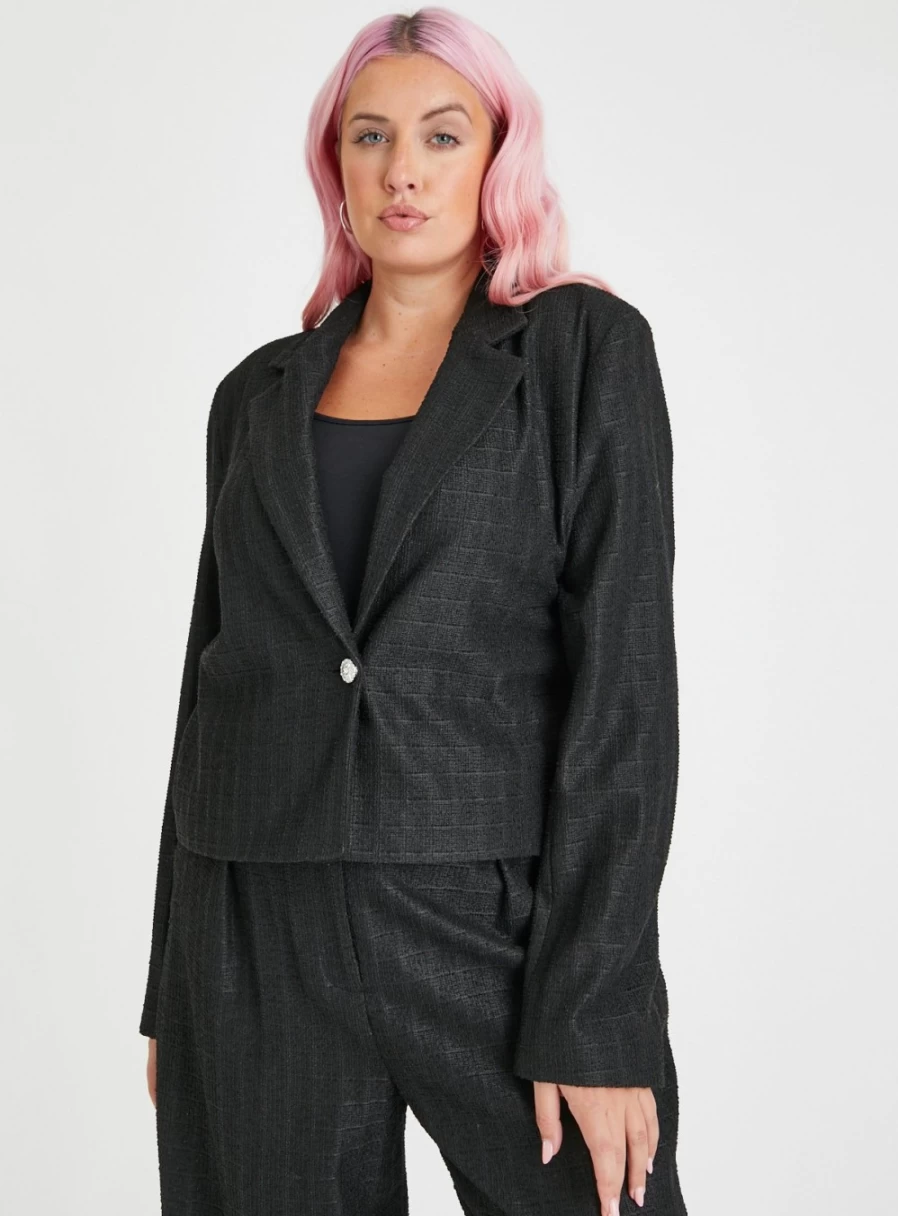 "Tu Women's Black Boucle Boxy Blazer Jacket - Size 18"