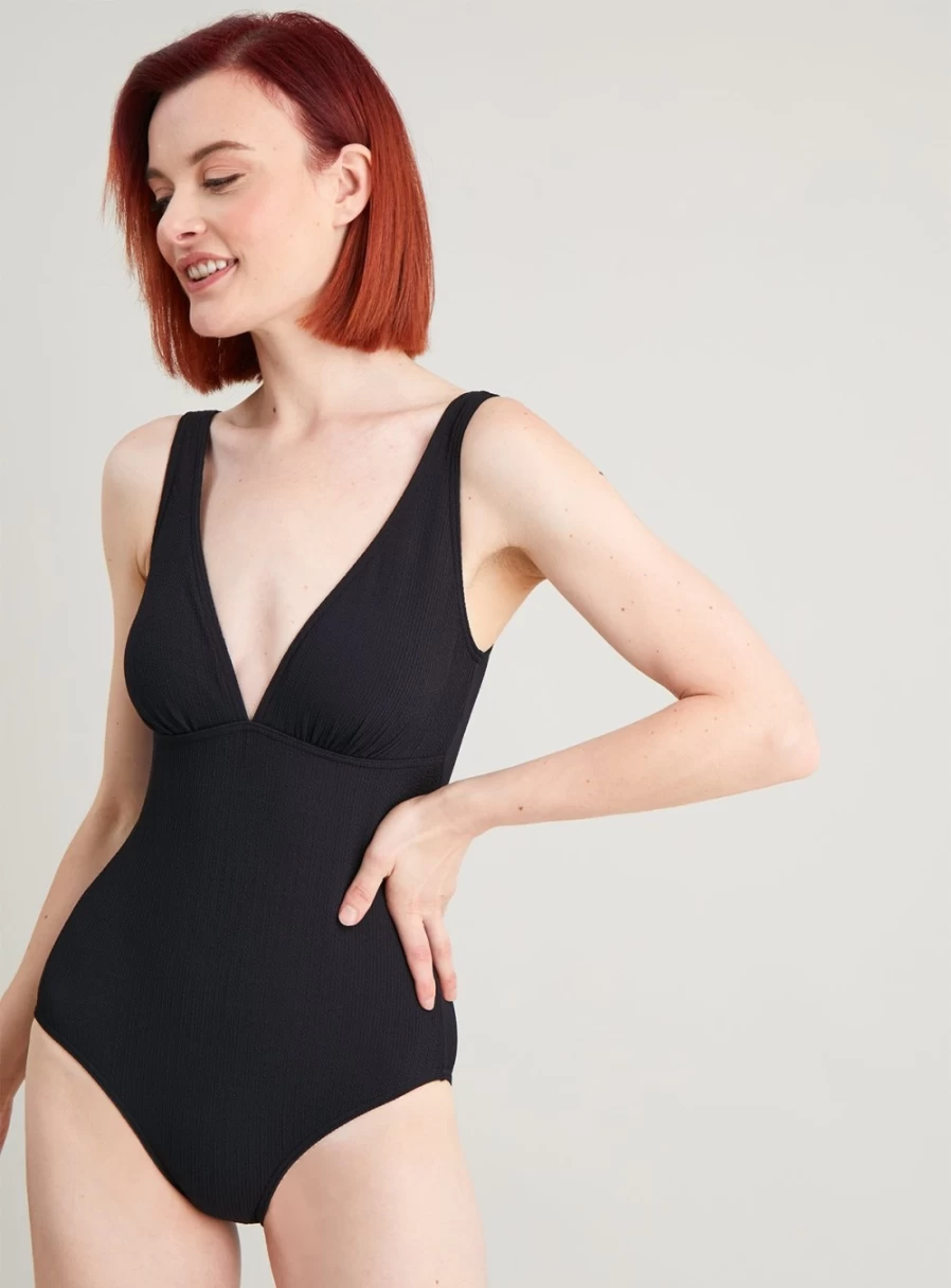 "Tu Women's Black Textured Swimsuit with Tummy Control - Size 16"