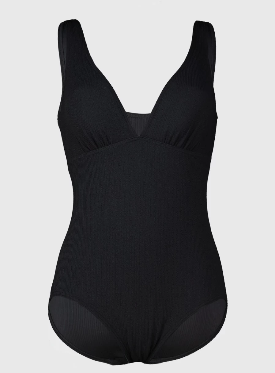 "Tu Women's Black Textured Swimsuit with Tummy Control - Size 16"