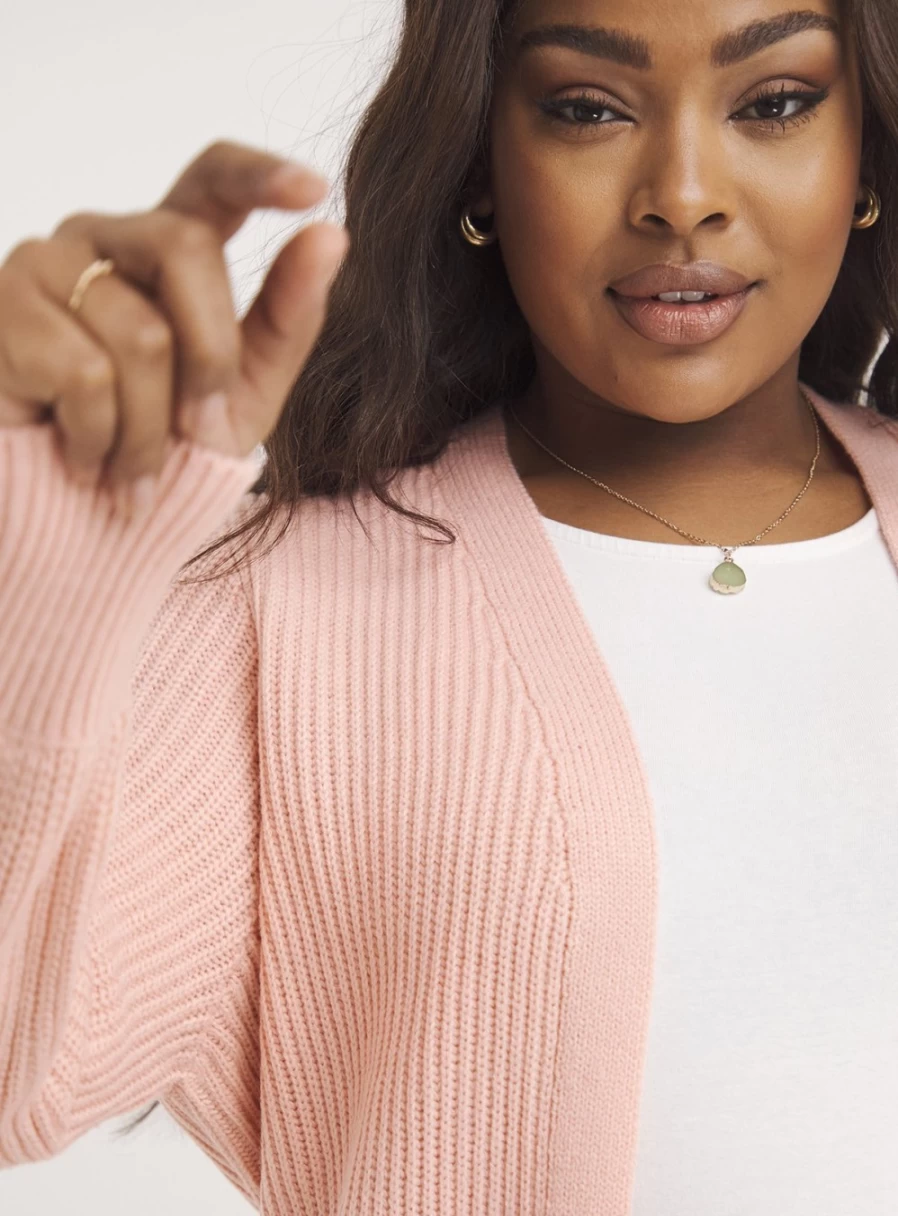 Simply Be Women's Pink Fisherman Rib Longline Cardigan - Cozy Knit Sweater, Size 28-30