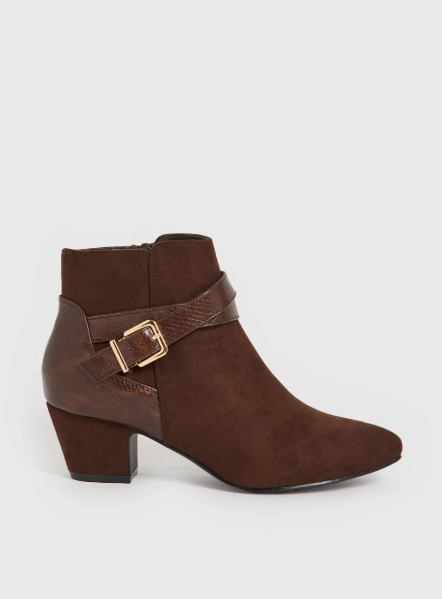 Tu Women's Brown Faux Suede Heeled Boots - Size 6, Chunky Heel Ankle Boots