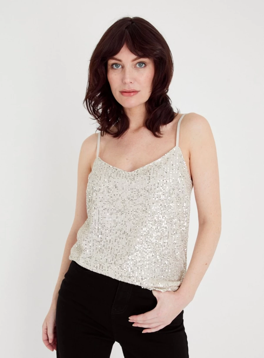 Tu Women's Champagne Sequin Cami Top - Elegant Party Wear for Evening & Special Occasions