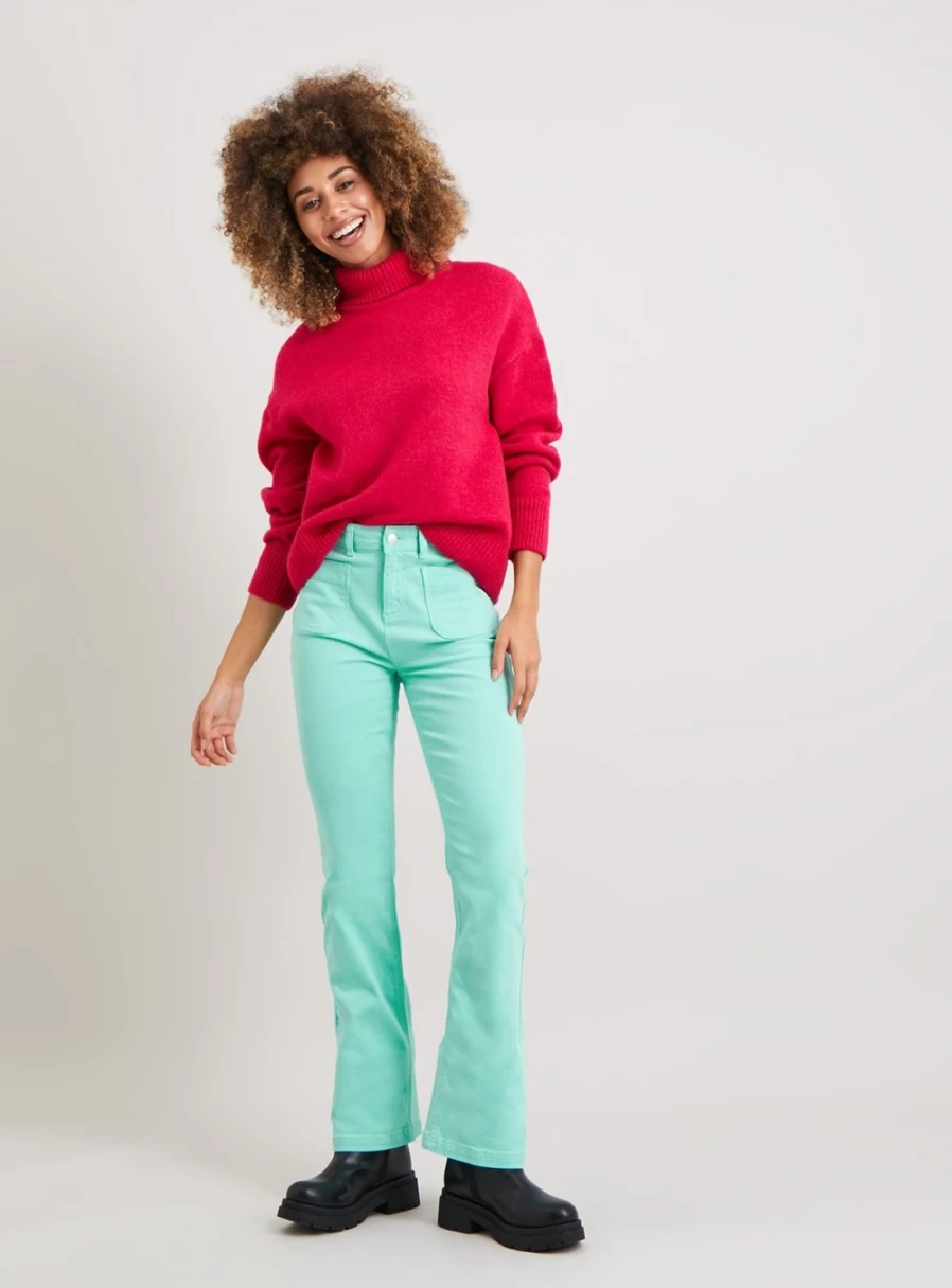 "Tu Women's Mint Green High Waist Flare Jeans with Twin Pockets - 12L Bootcut Denim Pants"