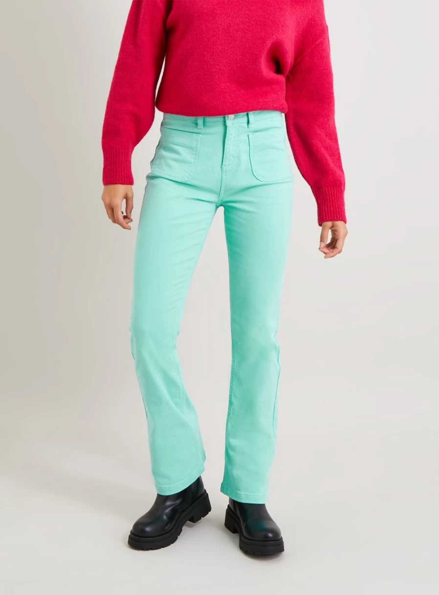 "Tu Women's Mint Green High Waist Flare Jeans with Twin Pockets - 12L Bootcut Denim Pants"