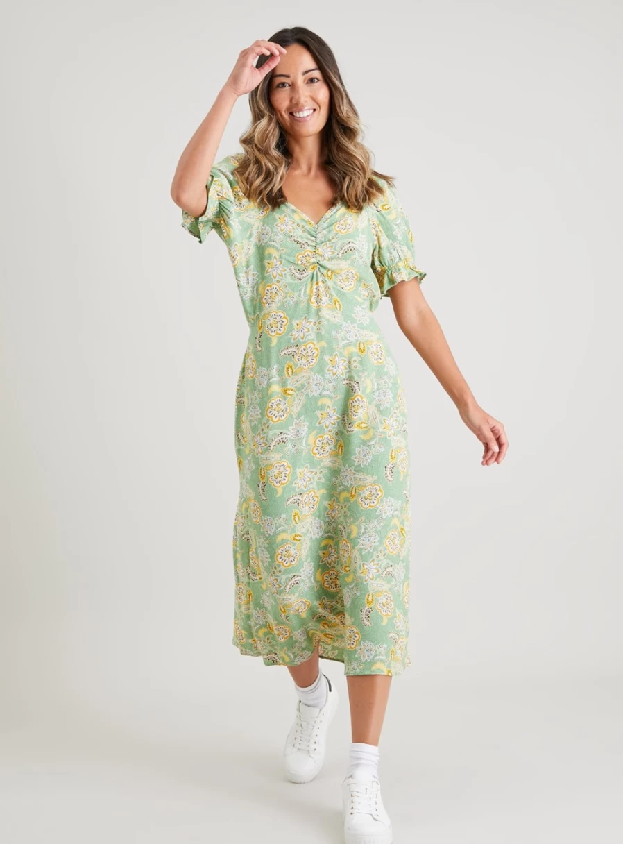 Tu Women's Green Floral Sweetheart Neck Midi Dress - Elegant 10 Style Summer Party Outfit