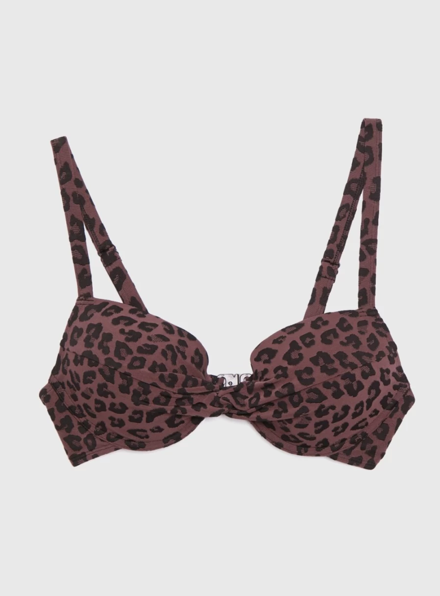 Tu Women's Plum Textured Leopard Print Bikini Top - Size 14, Animal Print Swimwear