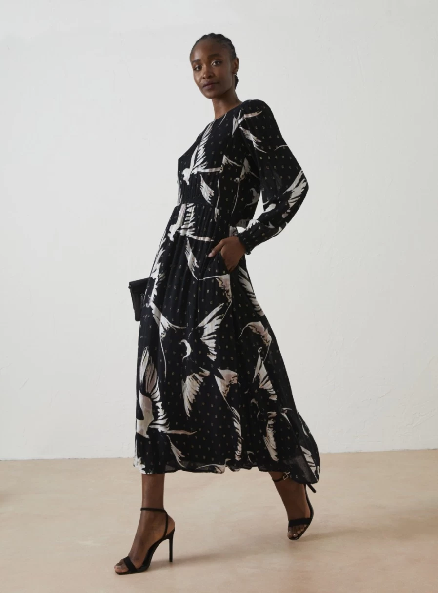 FatFace Women's Elaine Swallow Print Midi Dress - Size 10 | Floral Summer Dress