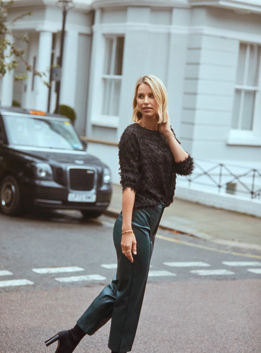 Vogue Williams Women's Green PU Leather High-Waisted Trousers - Size 8 Fashion Pants