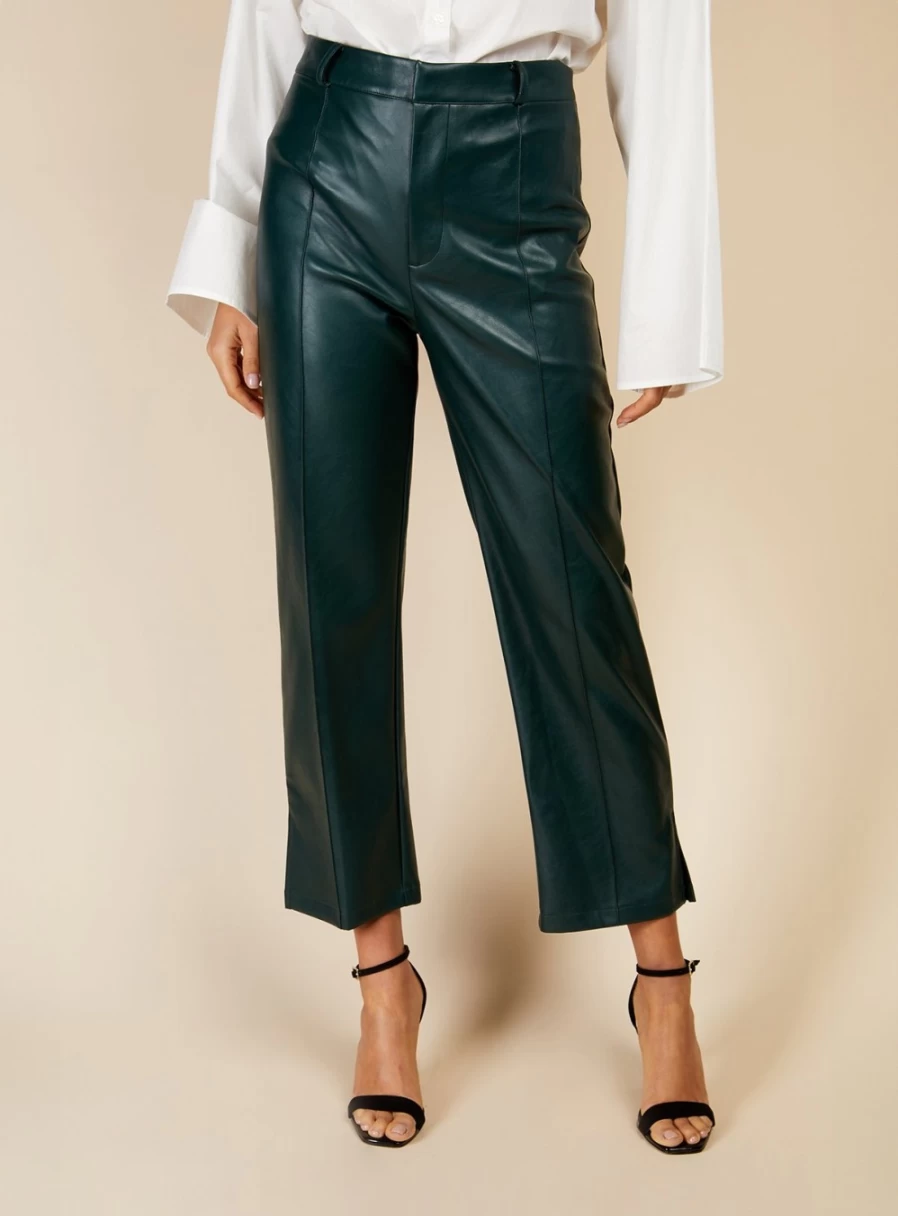Vogue Williams Women's Green PU Leather High-Waisted Trousers - Size 8 Fashion Pants