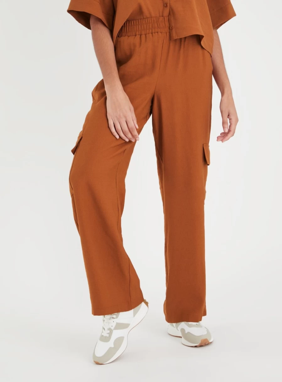 Tu Women's Rust Cargo Wide-Leg Pants - High Waist Casual Coord Trousers Size 14