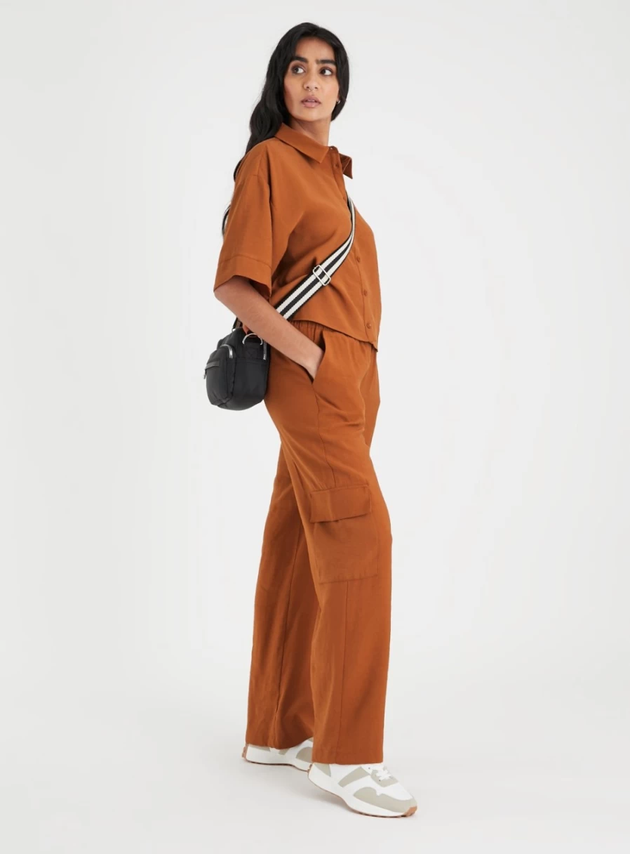 Tu Women's Rust Cargo Wide-Leg Pants - High Waist Casual Coord Trousers Size 14