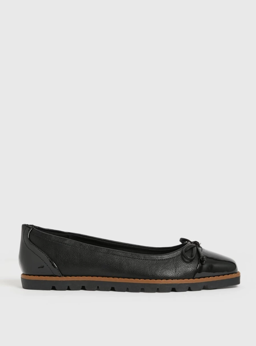 Tu Women's Black Faux Leather Ballet Flats - Sole Comfort Slip-On Ballerina Shoes Size 7