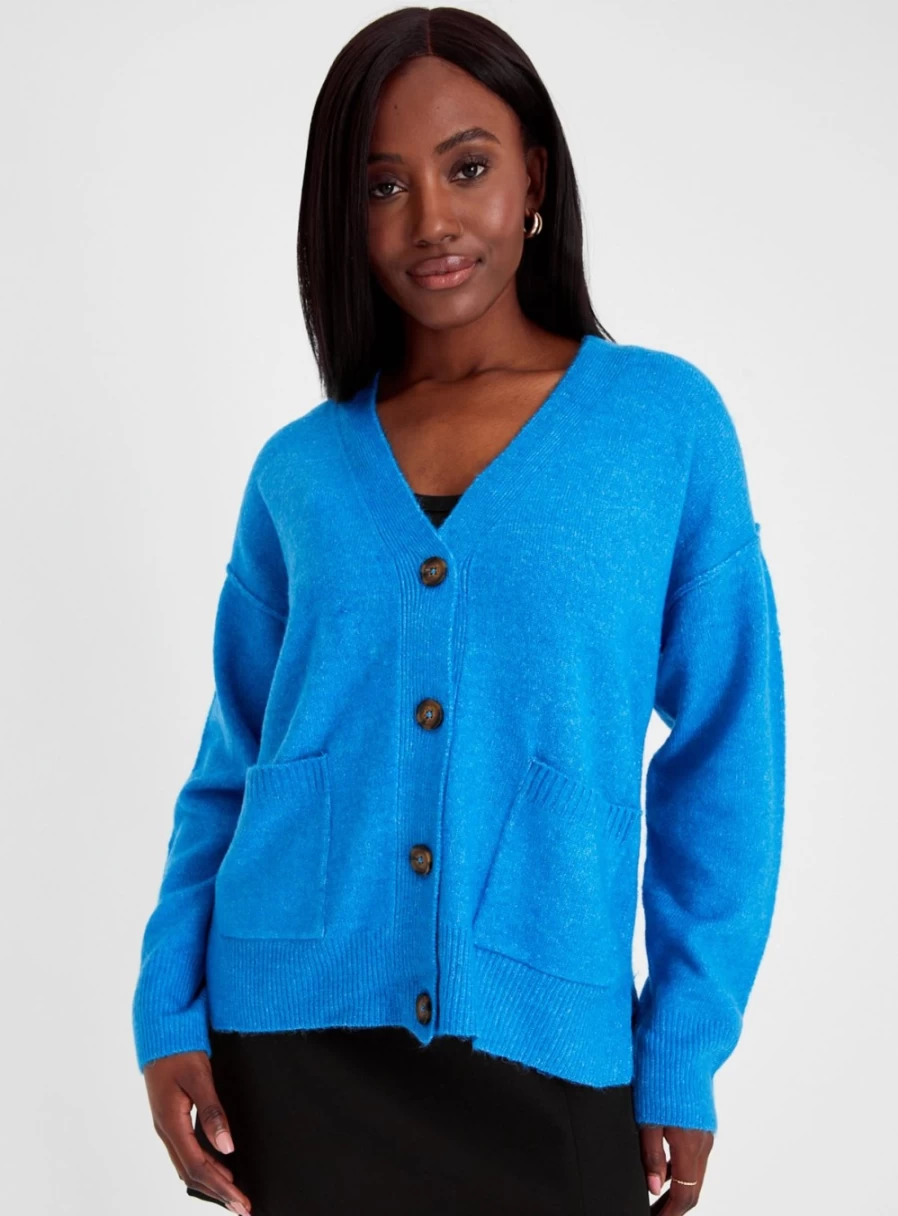 "Tu Women's Blue Relaxed Fit Cardigan - Cozy Knit Sweater for Casual Wear"
