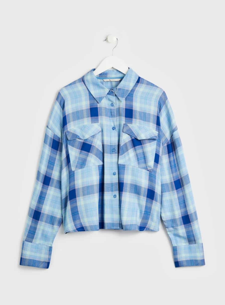 "Tu Women's Blue Checkered Oversized Shirt - Stylish Casual Top Size 18"